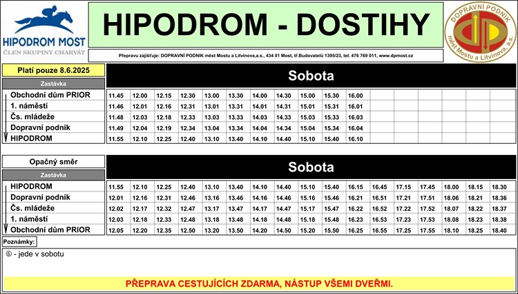 Hipodrom 8.6.2025 - jízdní řád