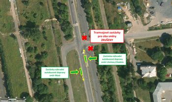 Zastávka náhradní autobusové dopravy ZÁLUŽÍ, areál HLUBINA